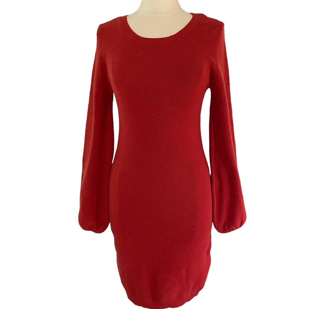 Jack by BB Dakota Sz L Women Tuscon Red Balloon Sleeve Sweater Dress Knee Length